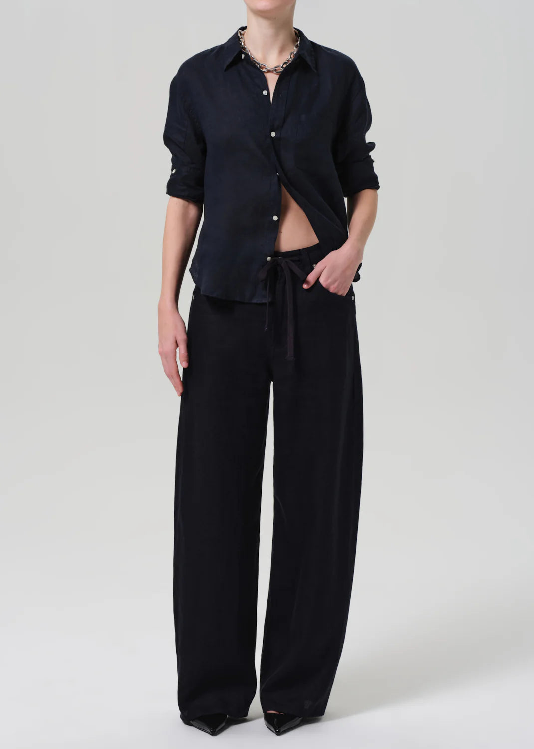 Brynn Drawstring Linen Trouser - true navy – Madeleine George