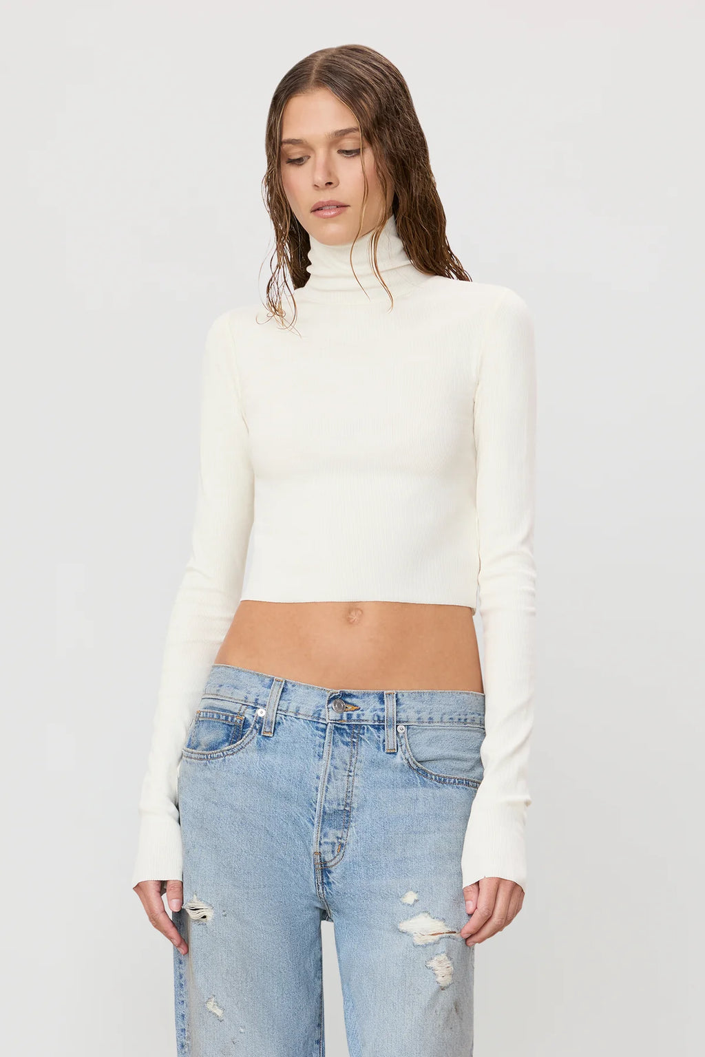 Cropped turtleneck in butter rib