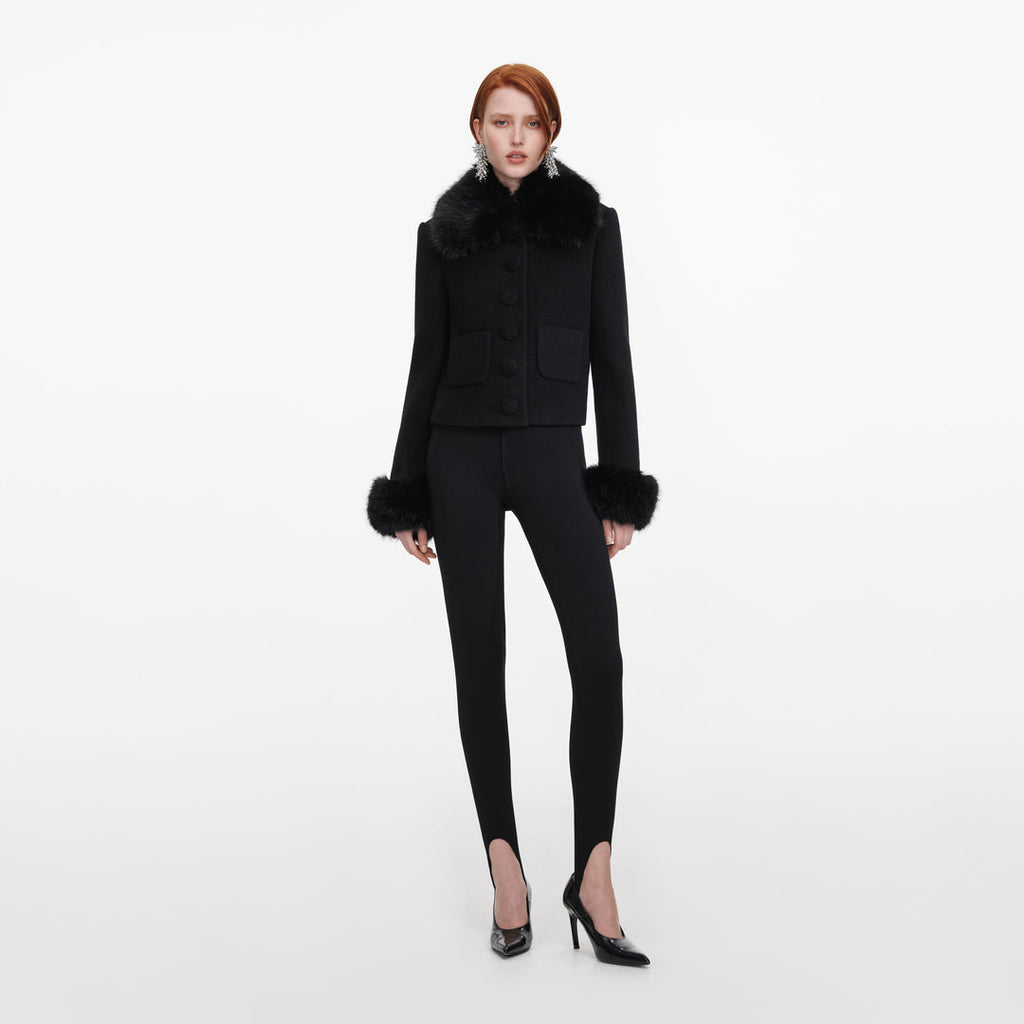BLACK WOOL FUR CUFF JACKET