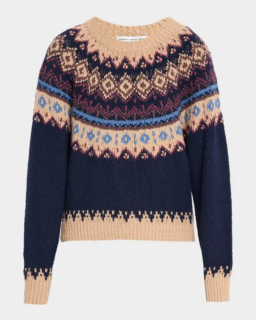 Chunky Fair Isle Crewneck in Navy Combo
