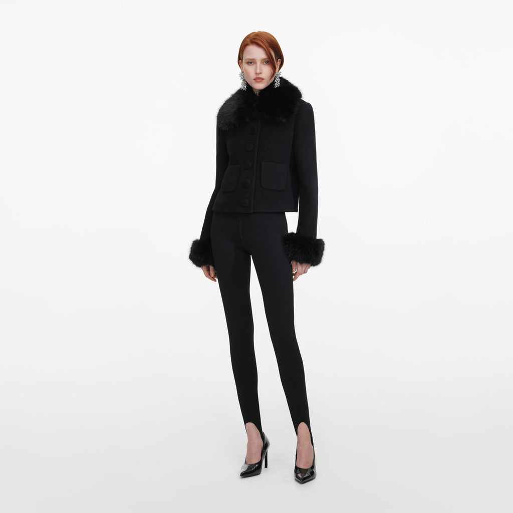 BLACK WOOL FUR CUFF JACKET