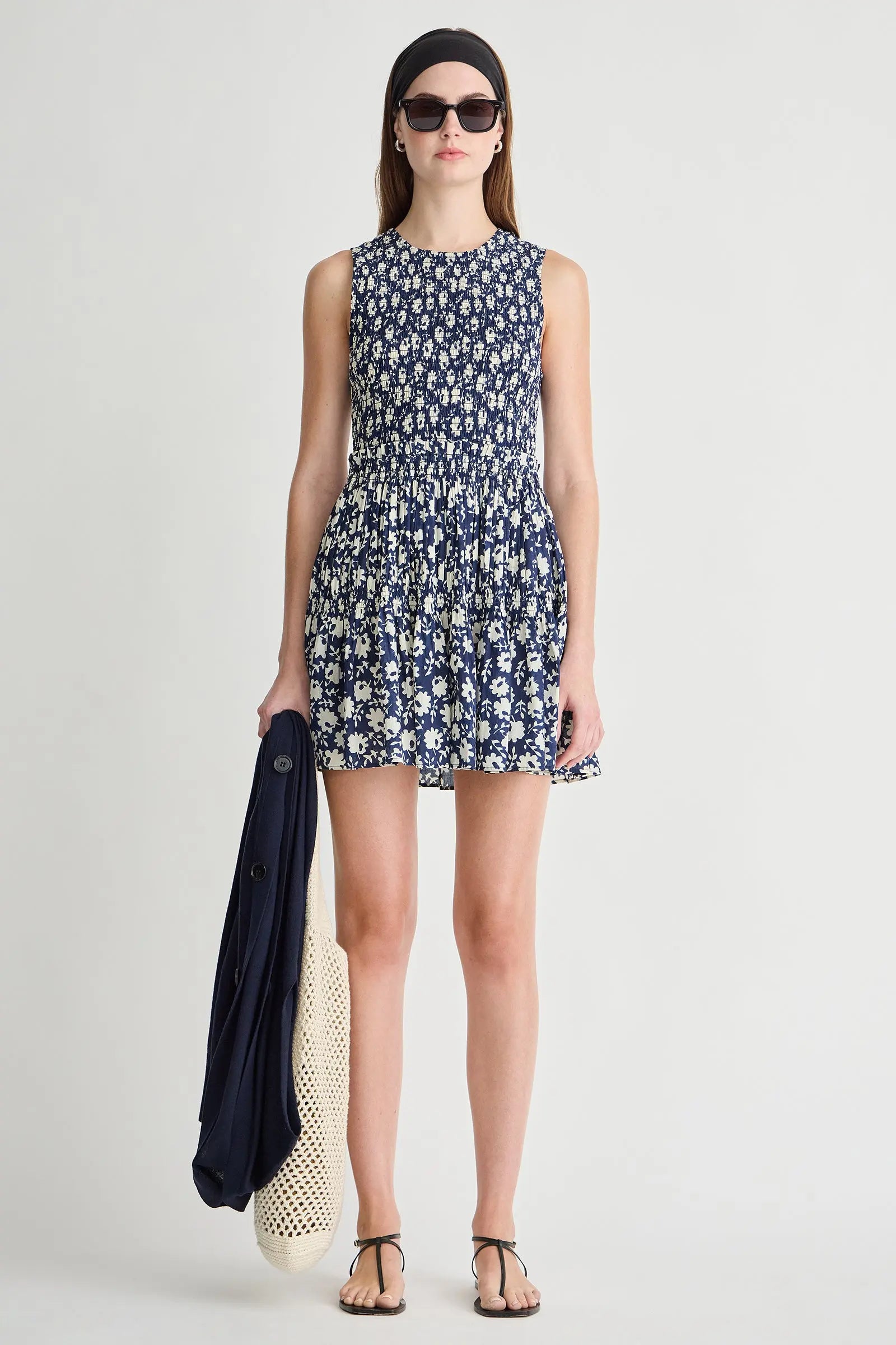 Lore Smocked Mini Dress - navy floral