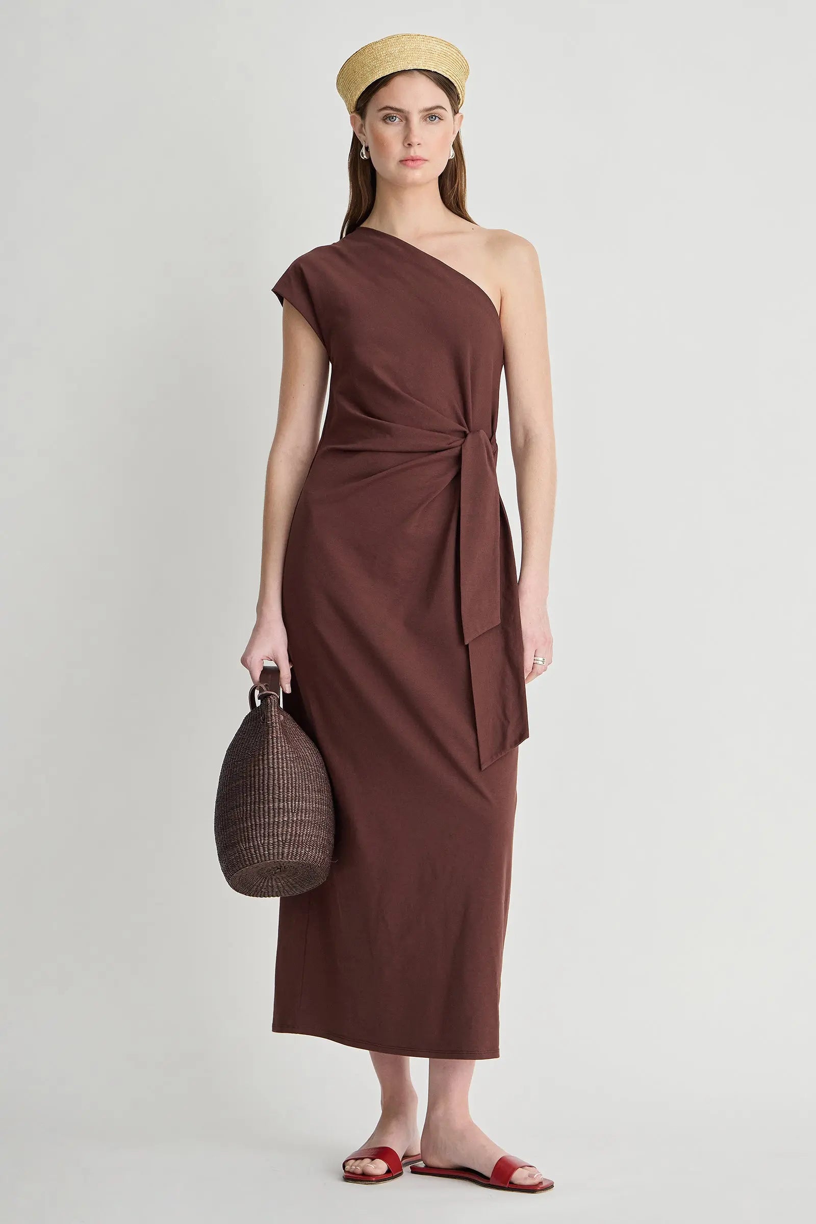 Georgie One Shoulder Maxi - chocolate