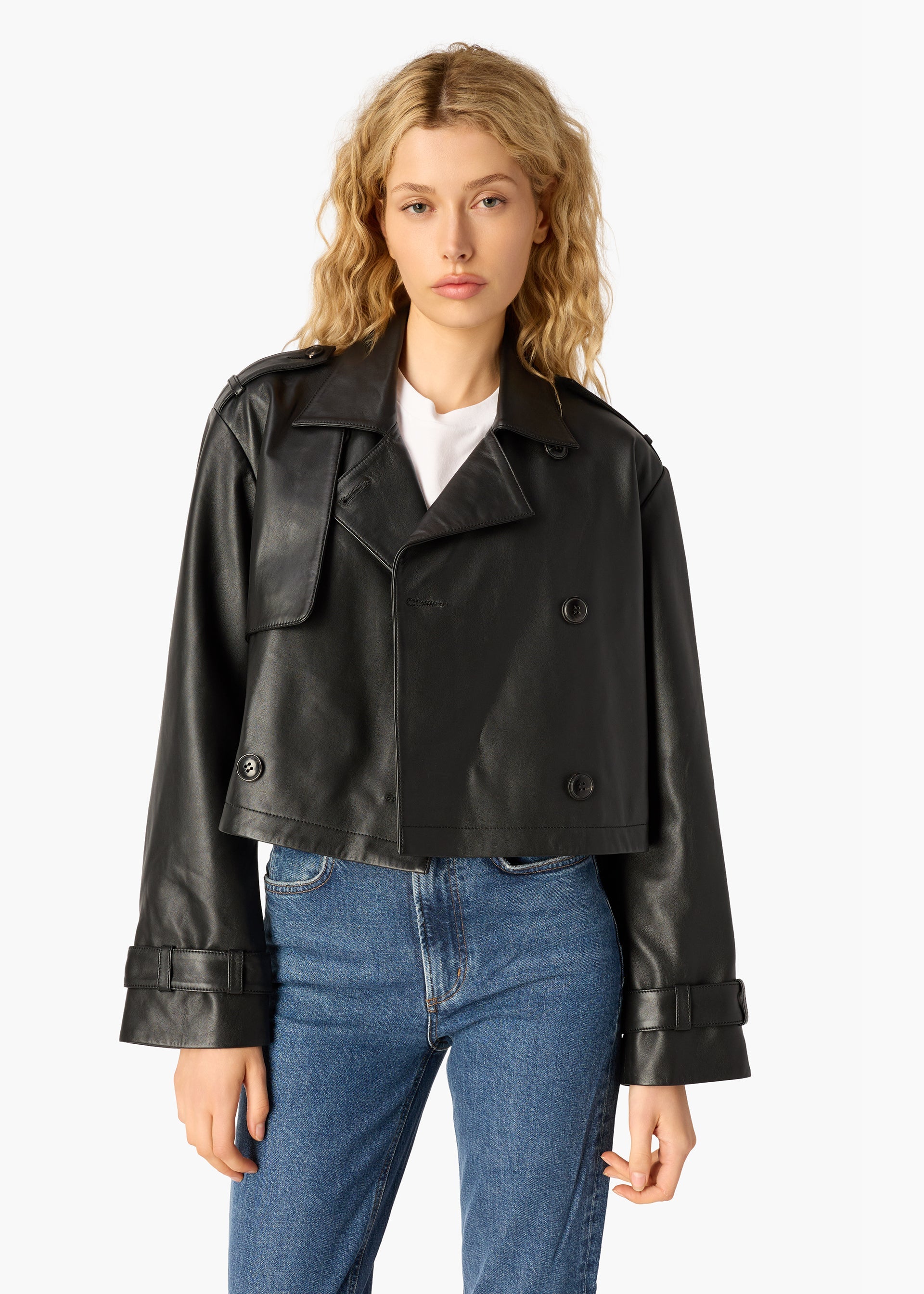Saskia Genuine Leather Cropped Trench