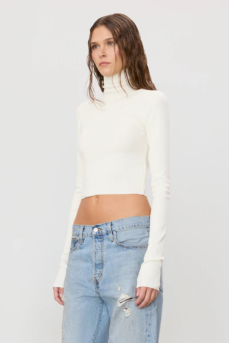 Cropped turtleneck in butter rib