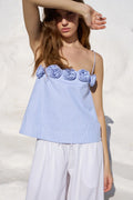 Vera Top - blue and white stripe