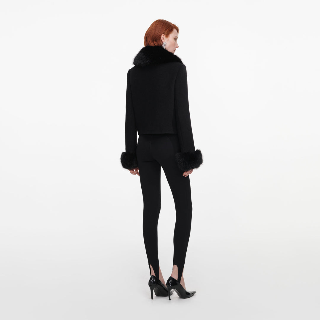 BLACK WOOL FUR CUFF JACKET
