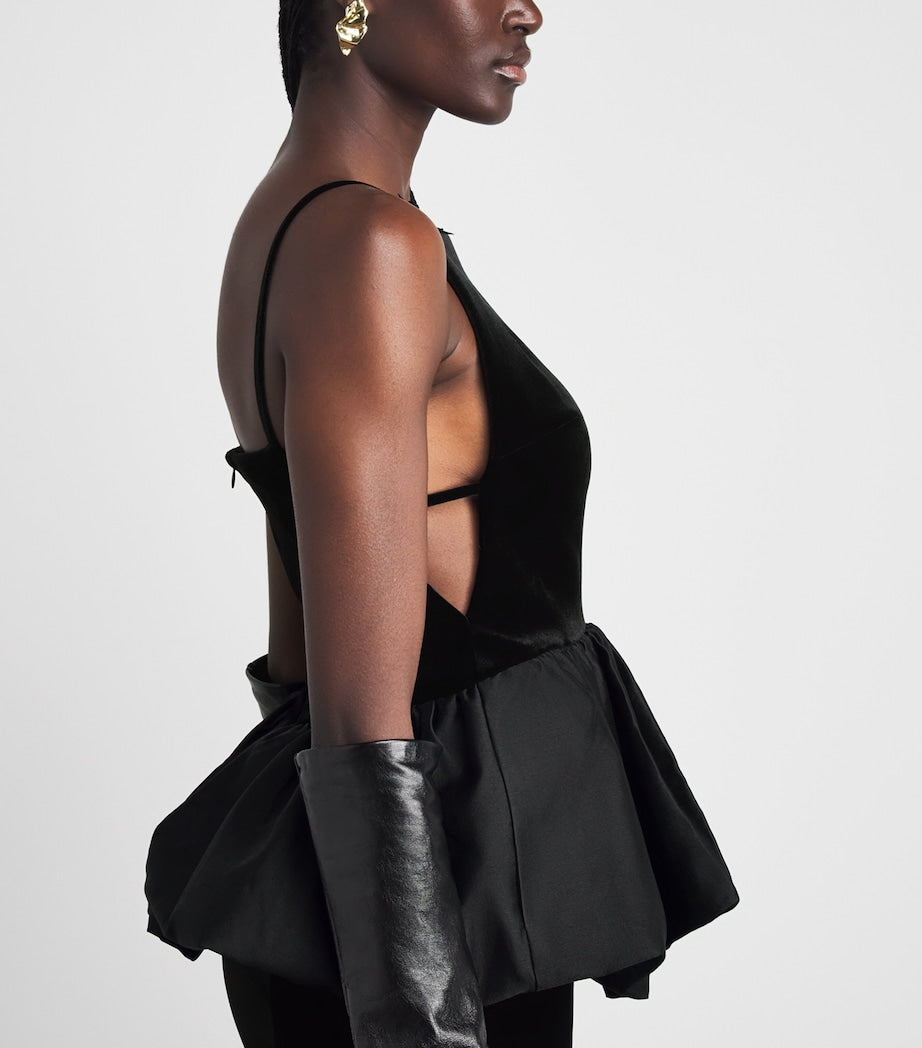 Black Velvet Bubble Hem Top
