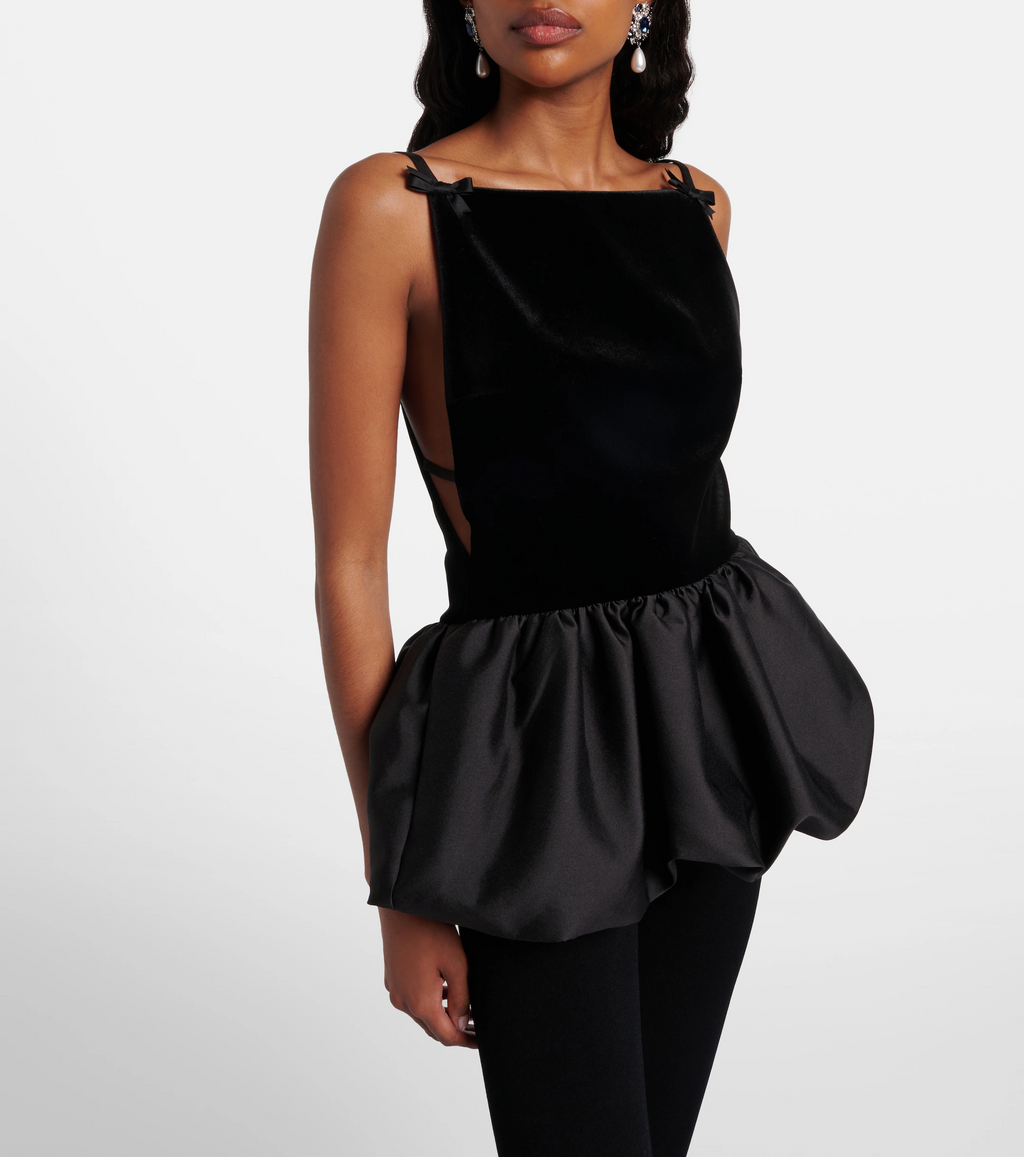 Black Velvet Bubble Hem Top
