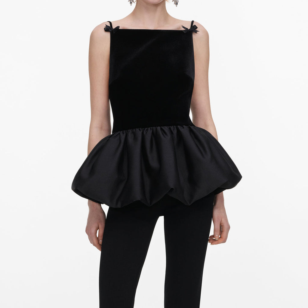 Black Velvet Bubble Hem Top