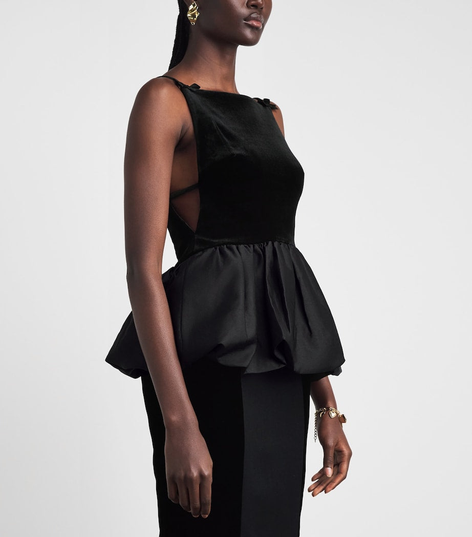 Black Velvet Bubble Hem Top