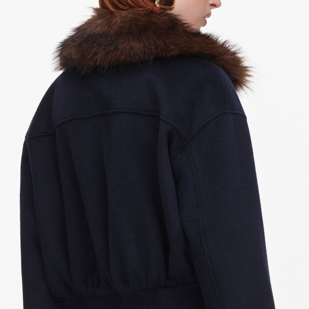 Navy Wool Fur Trim Jacket