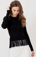 RIB CREW W/ TIERED FRINGE in black