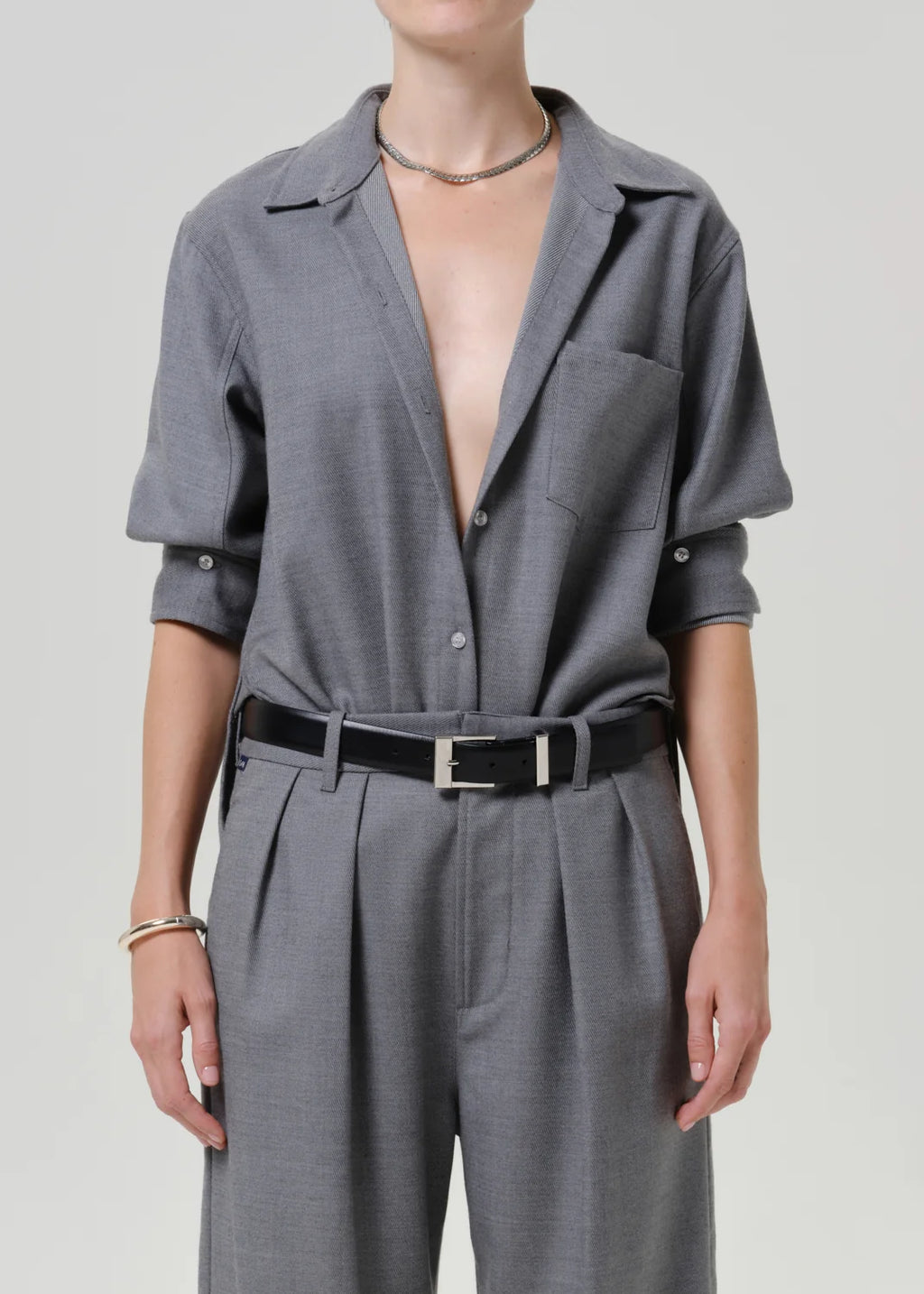 Kayla Shrunken Italian Virgin Wool Shirt in Gris