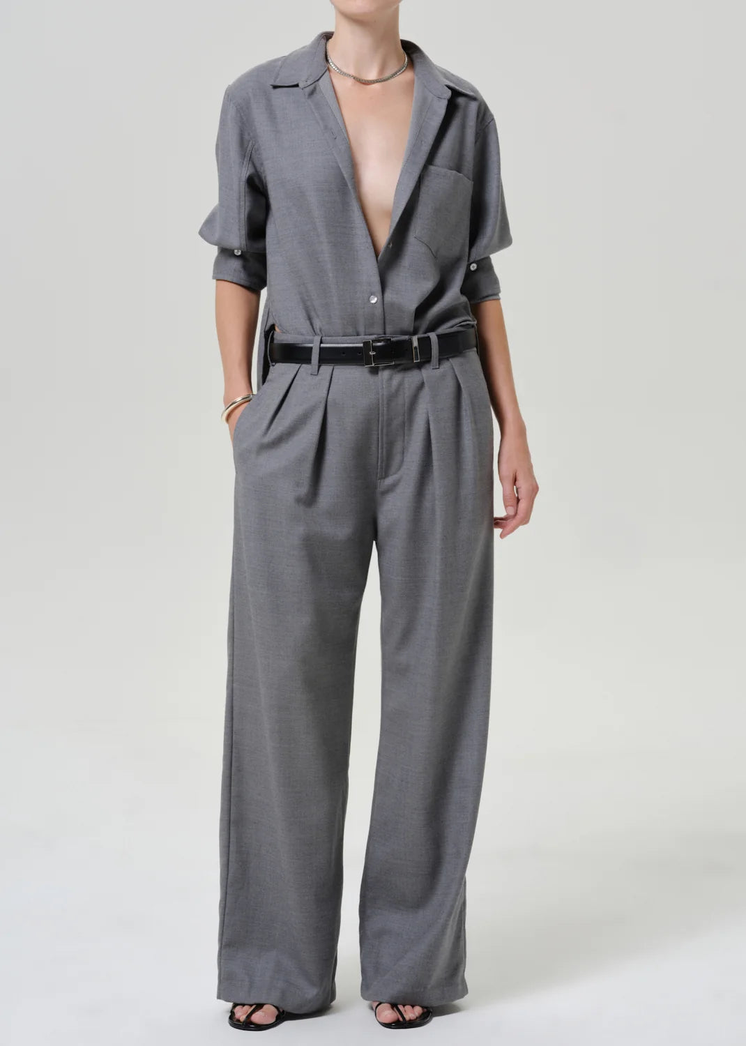 Kayla Shrunken Italian Virgin Wool Shirt in Gris