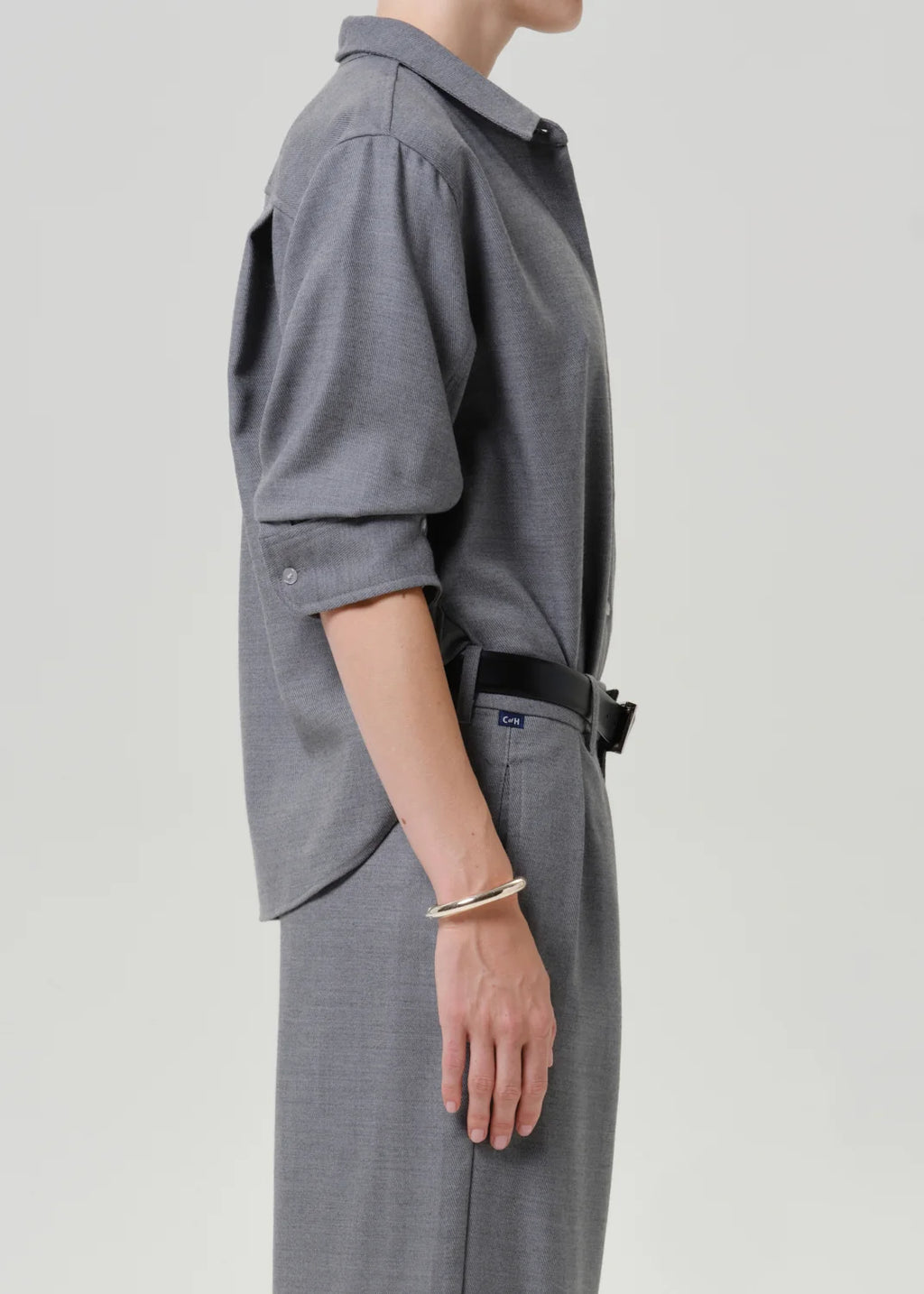 Kayla Shrunken Italian Virgin Wool Shirt in Gris