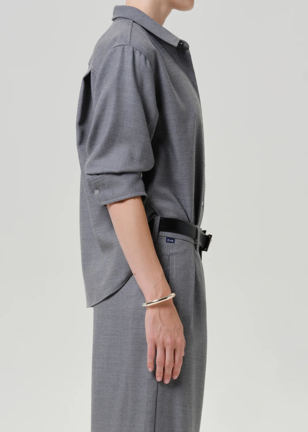 Kayla Shrunken Italian Virgin Wool Shirt in Gris
