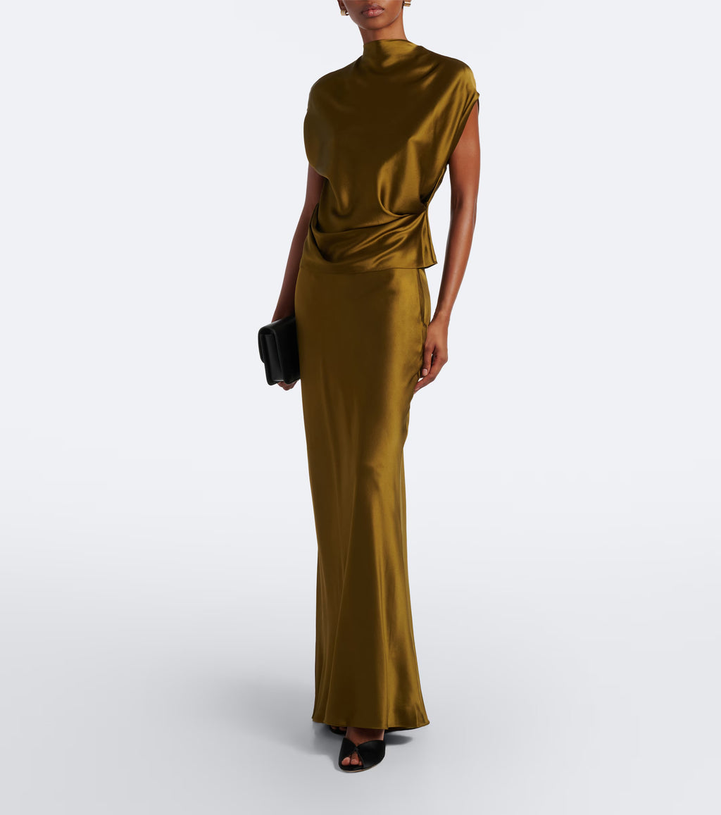 Bias Maxi Skirt in olive
