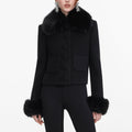 BLACK WOOL FUR CUFF JACKET