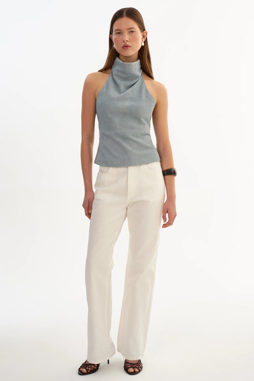 Alva Suede Halterneck Top - Blue
