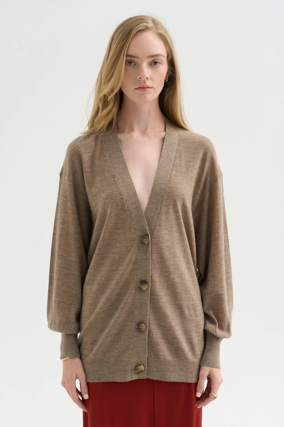 DRIPPY TISSUE CARDIGAN in camel