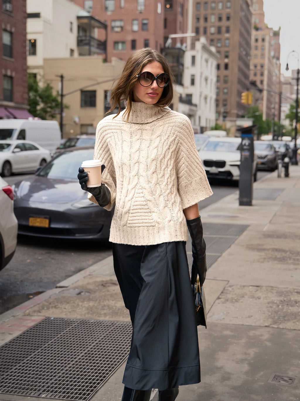 Chunky Cable Tabard Relaxed Turtleneck In Wild Rice