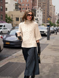 Chunky Cable Tabard Relaxed Turtleneck In Wild Rice
