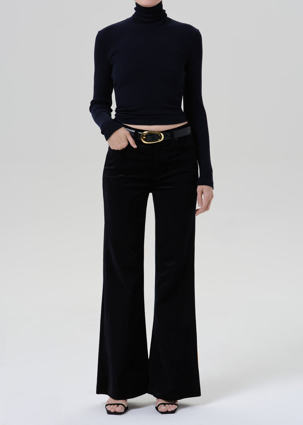 Kimberly 70's Flare Velvet In Onyx Black