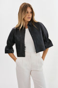 Carolina Leather Ruffle Sleeve Jacket - black