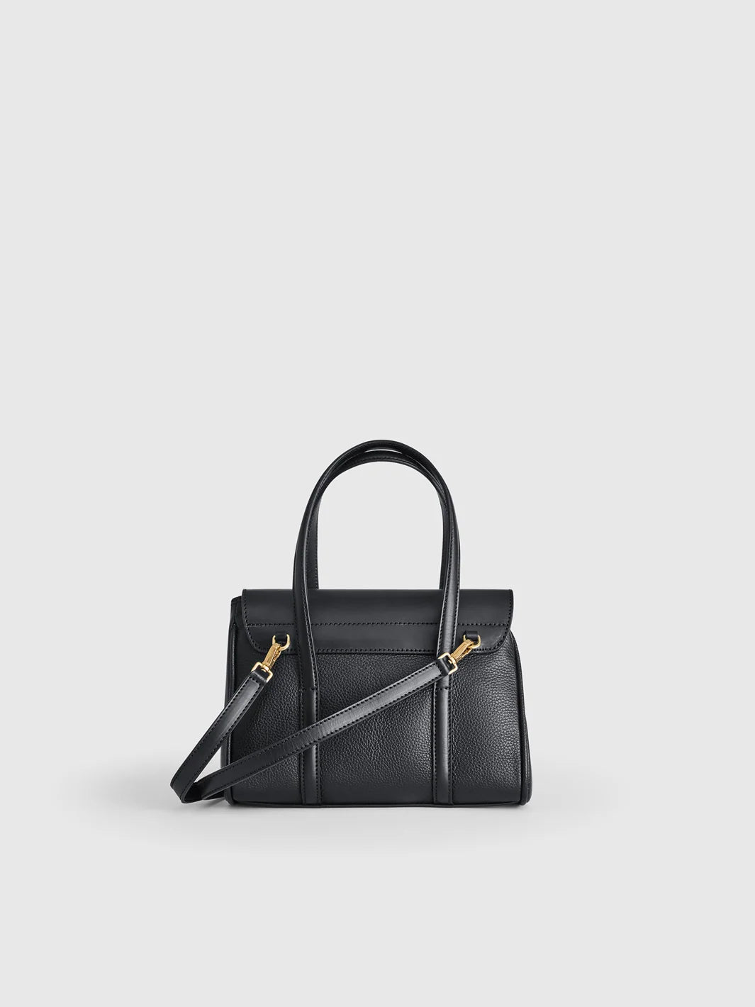 CARLOFORTE BLACK GRAINED LEATHER TOP HANDLE BAG