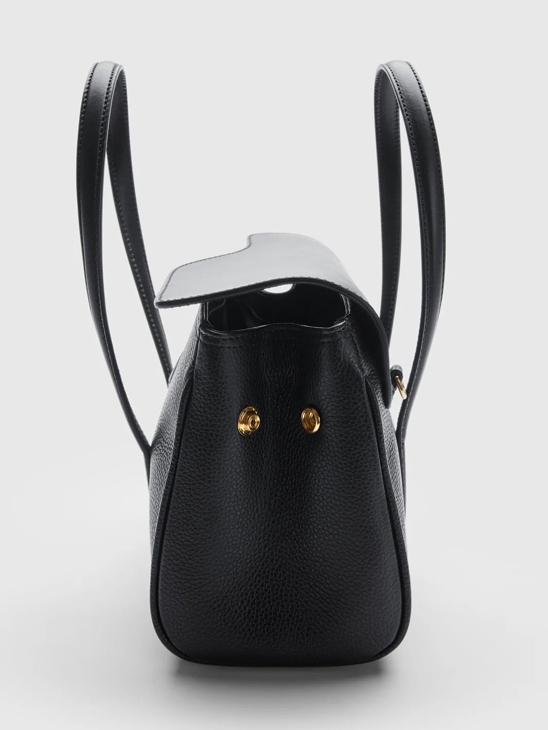 CARLOFORTE BLACK GRAINED LEATHER TOP HANDLE BAG