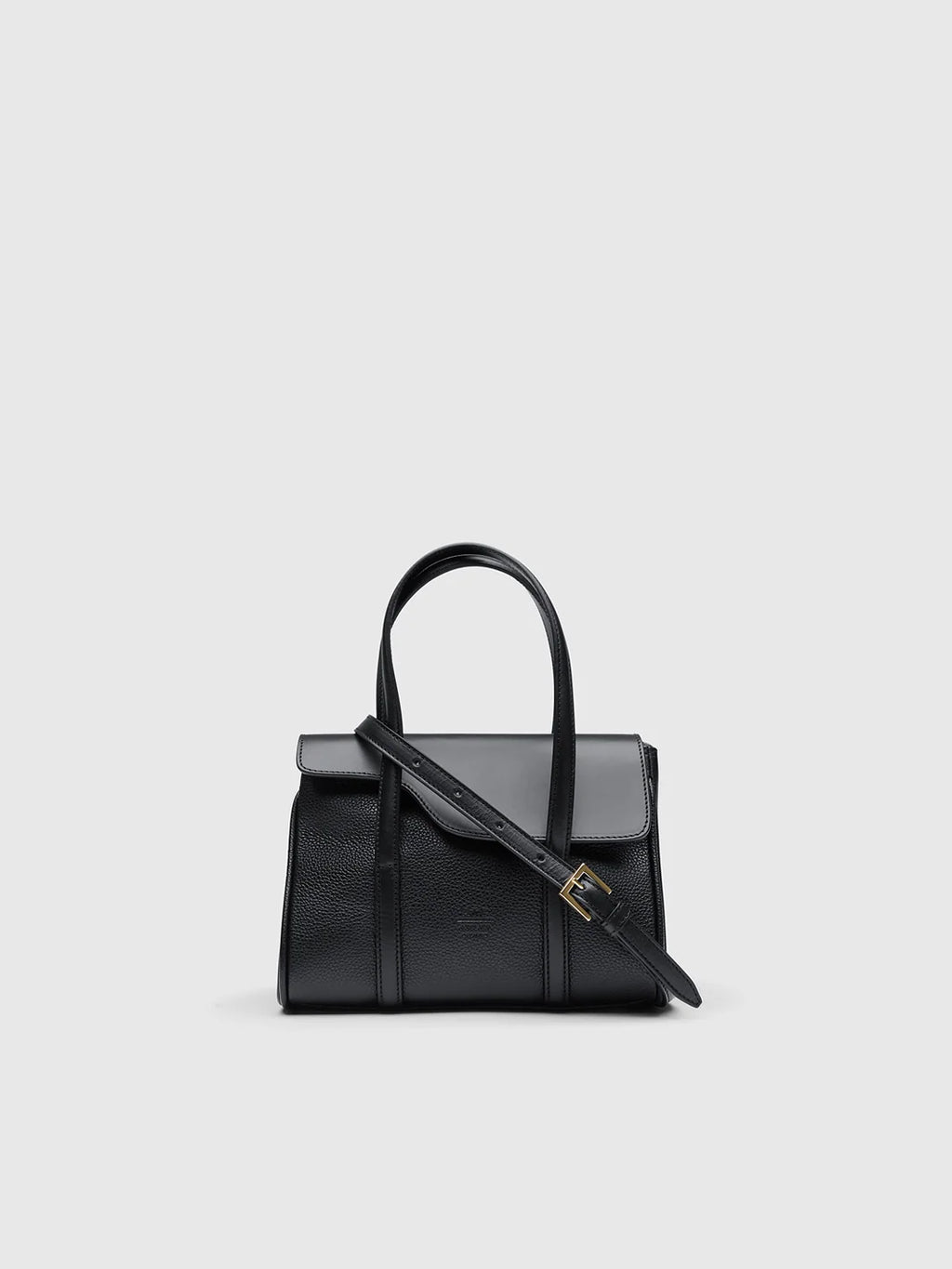 CARLOFORTE BLACK GRAINED LEATHER TOP HANDLE BAG