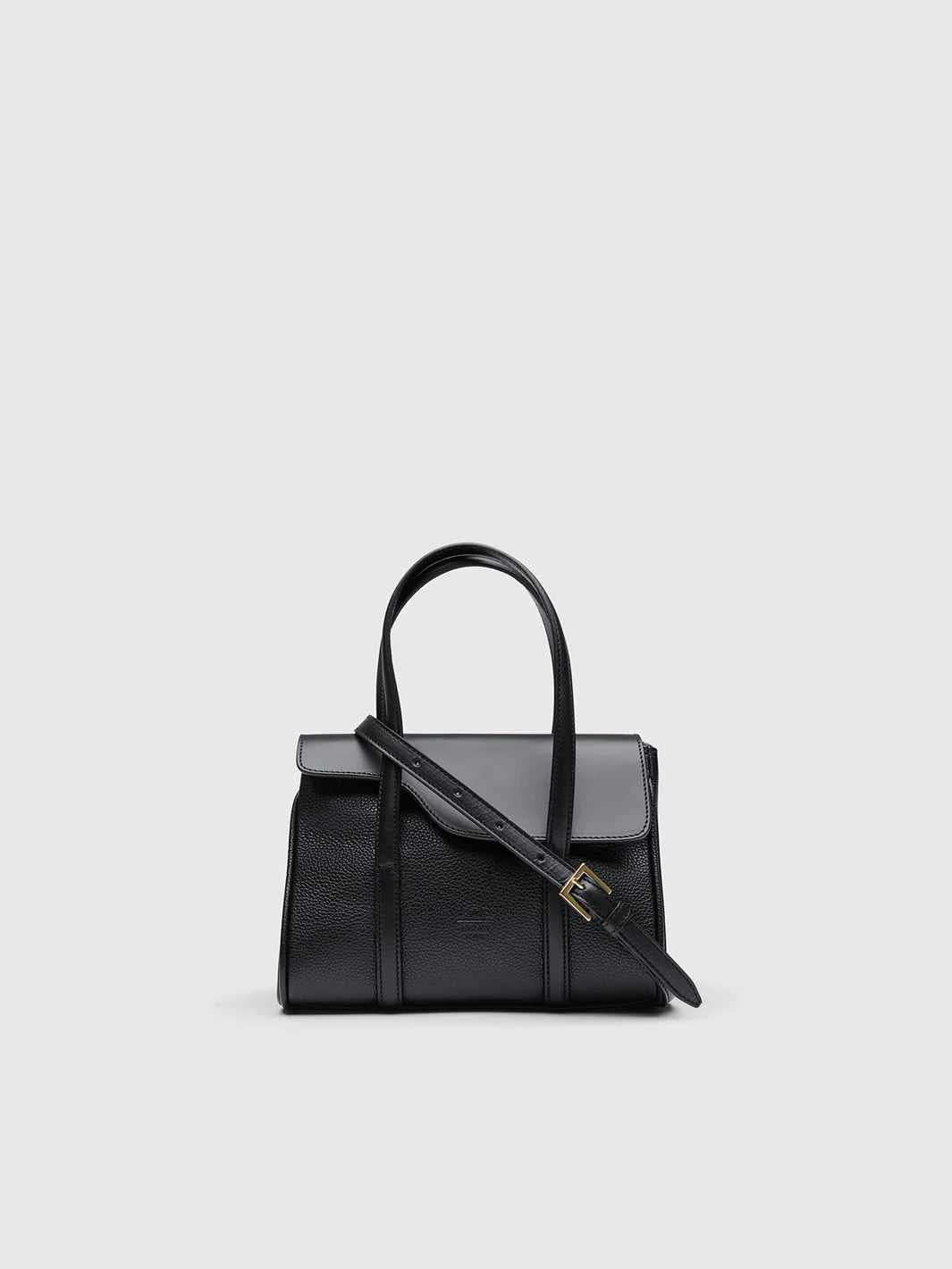 CARLOFORTE BLACK GRAINED LEATHER TOP HANDLE BAG