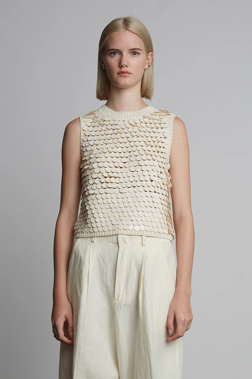 Cora Sequin Tank Ivory with Ivory Sequins