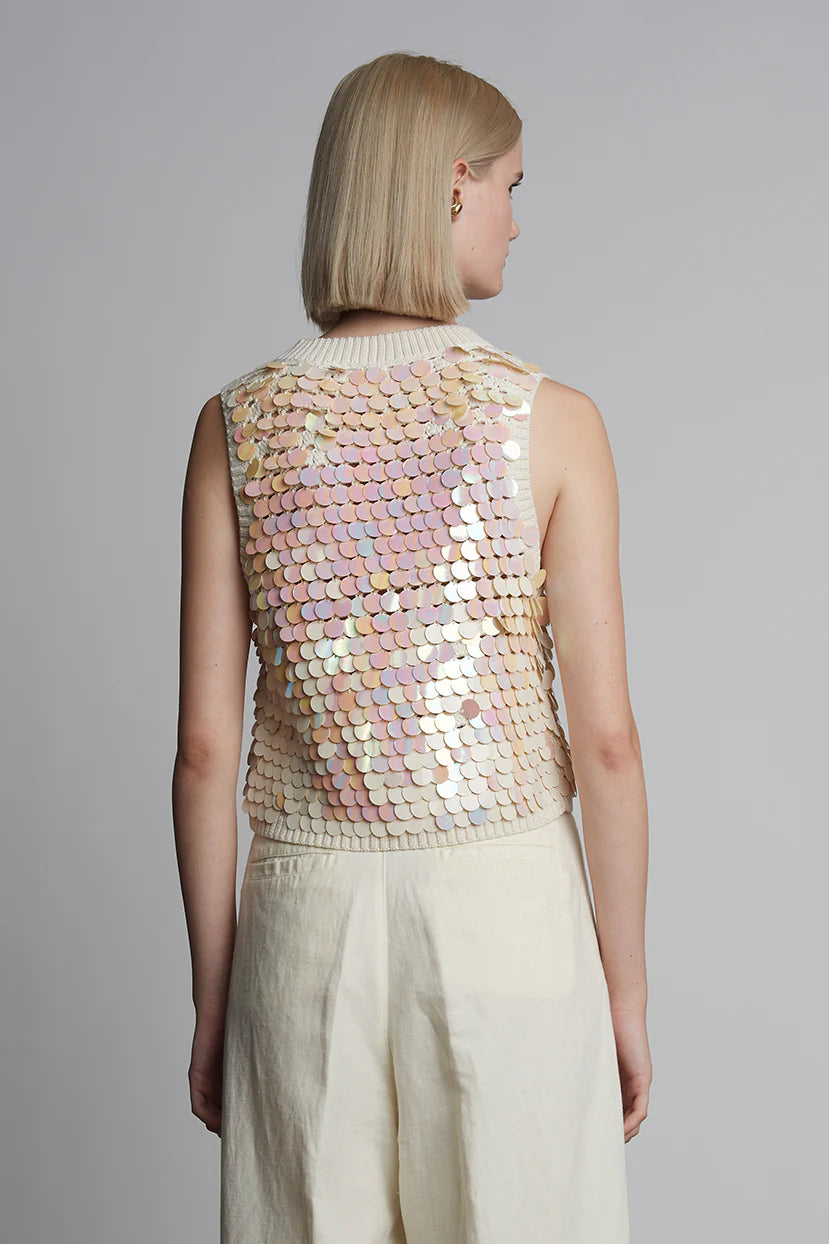 Cora Sequin Tank Ivory with Ivory Sequins