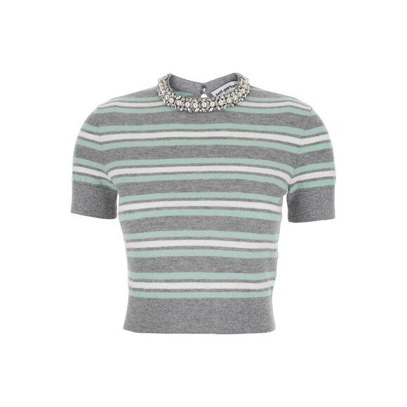 Grey Striped Crystal Knit Top