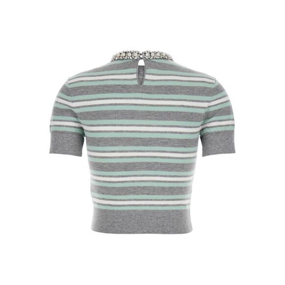 Grey Striped Crystal Knit Top