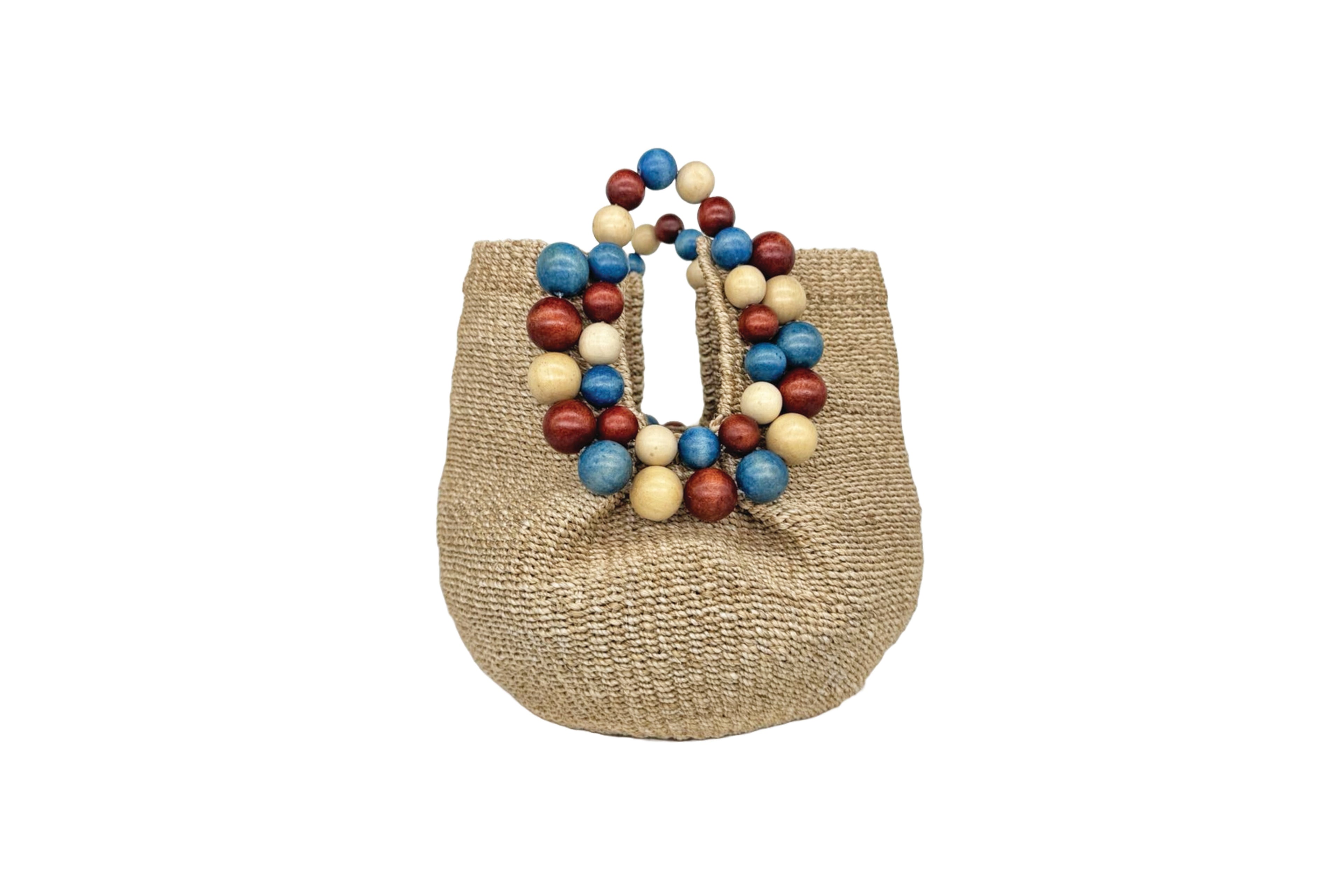 Cueba Bead Bag - natural with red, natural, and turquoise beads