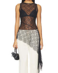 Sheer Lace Cascade Top in Black