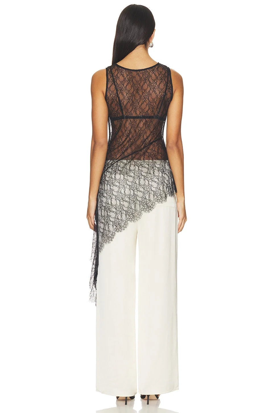 Sheer Lace Cascade Top in Black