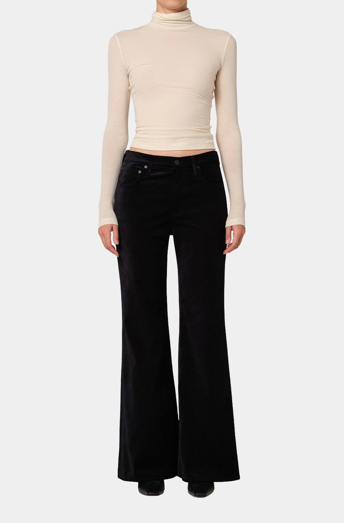 Kimberly 70's Flare Velvet In Onyx Black