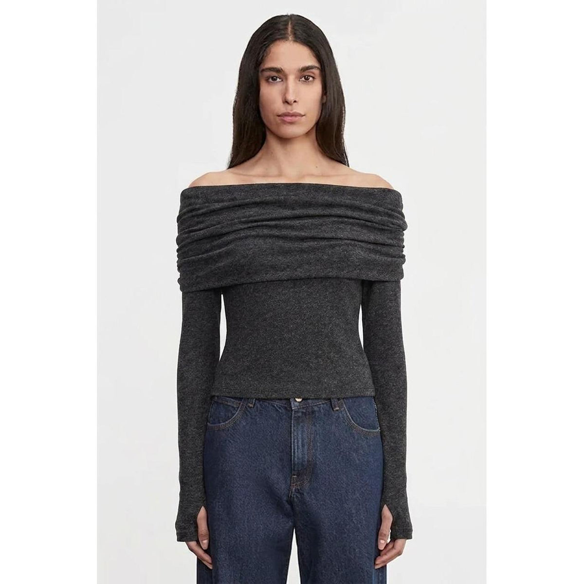 Cashmere long sleeve off the shoulder top