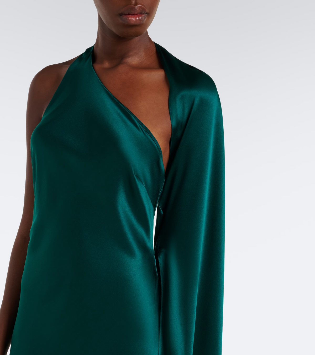 Drape Sleeve One Shoulder Gown in Forest