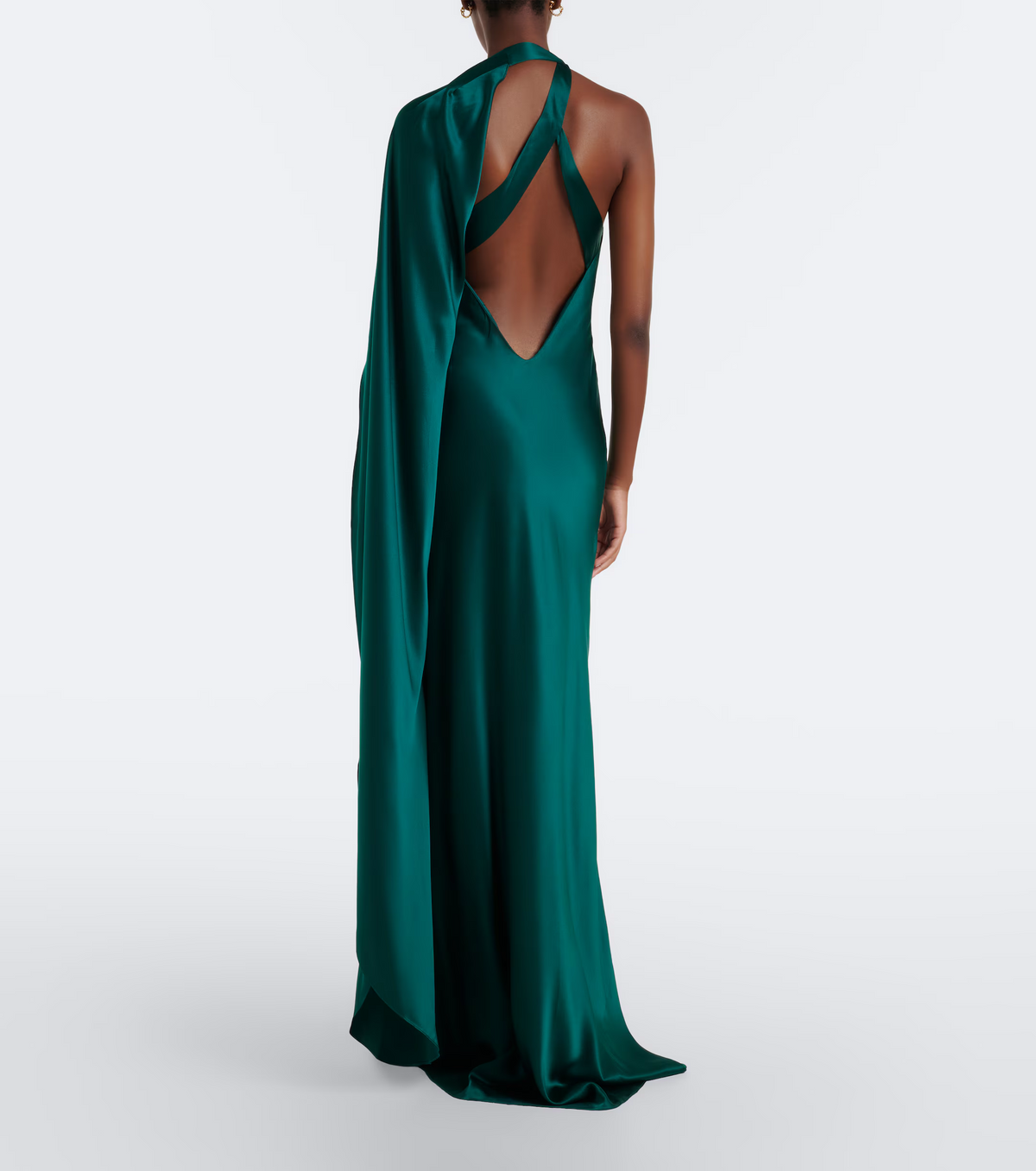 Drape Sleeve One Shoulder Gown in Forest