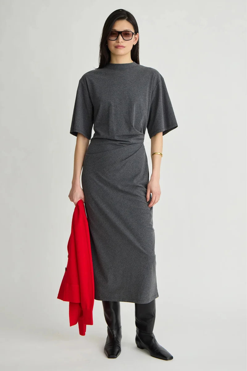 Luna Cinched Maxi Dress in Heathered Charcoal