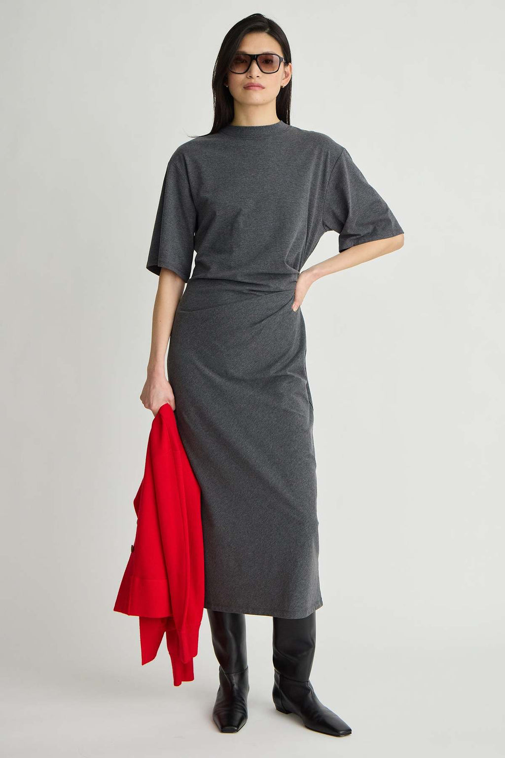 Luna Cinched Maxi Dress in Heathered Charcoal