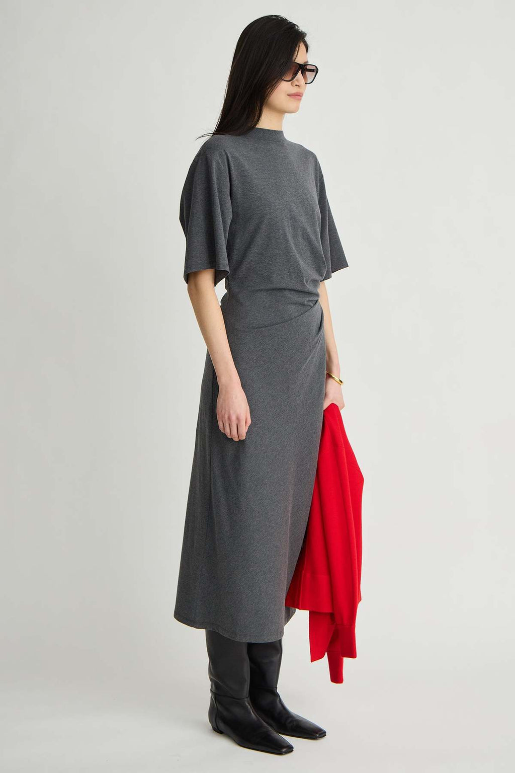 Luna Cinched Maxi Dress in Heathered Charcoal