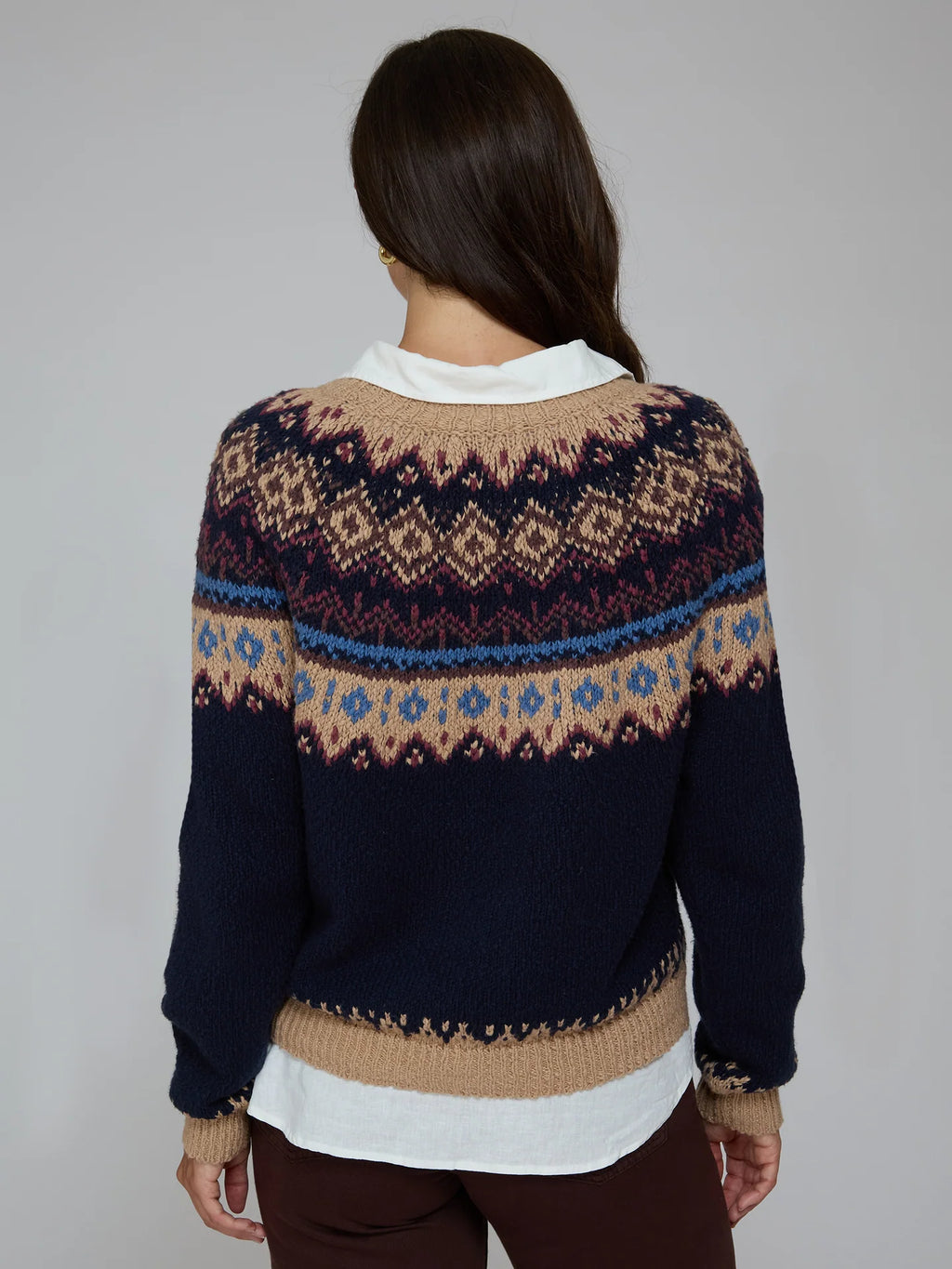 Chunky Fair Isle Crewneck in Navy Combo