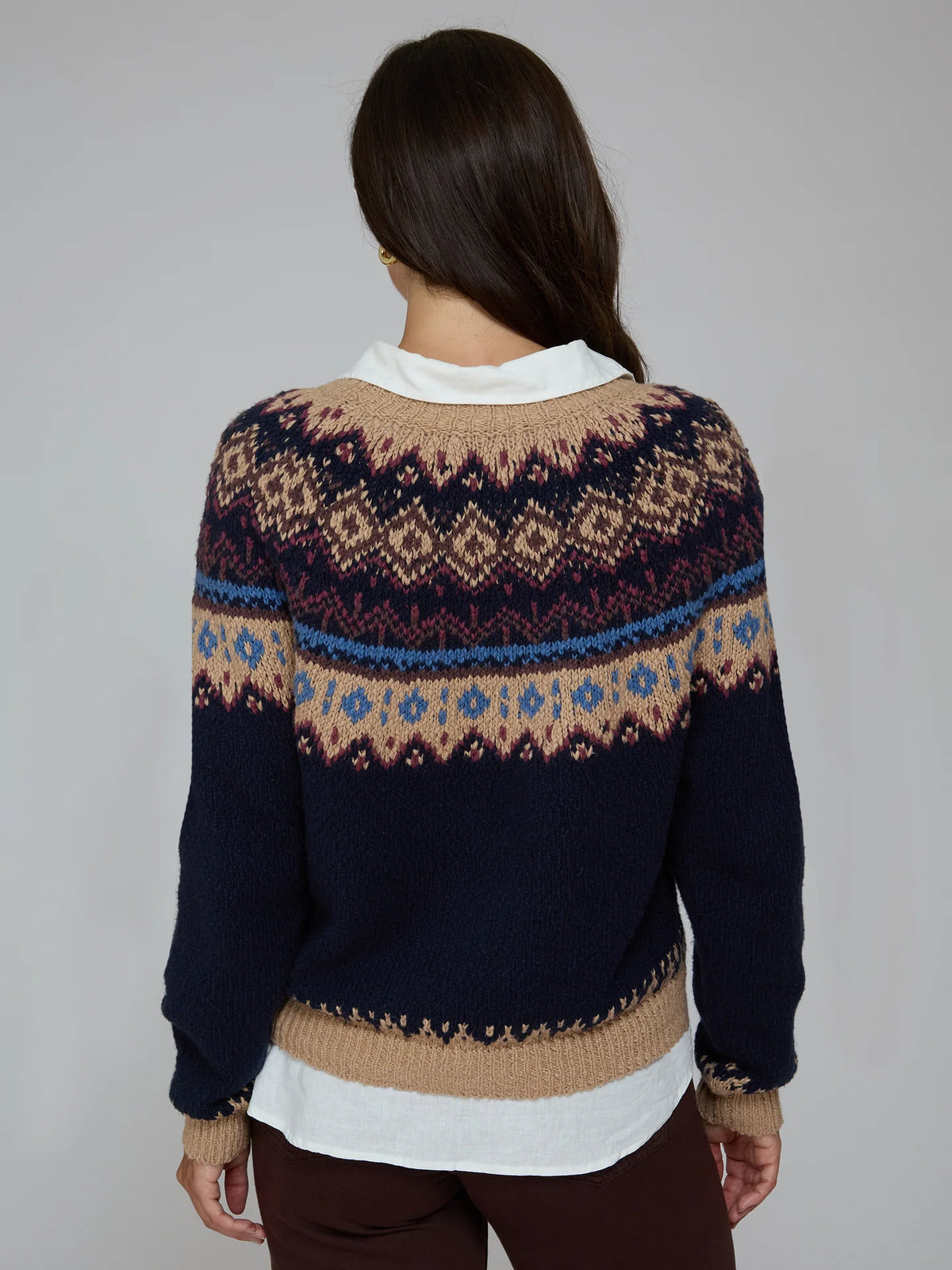Chunky Fair Isle Crewneck in Navy Combo