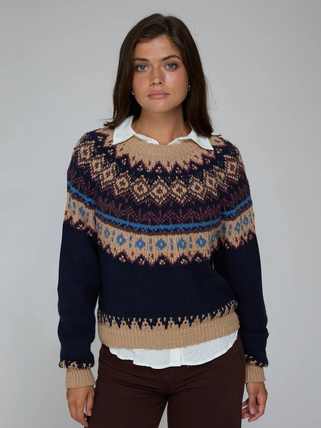 Chunky Fair Isle Crewneck in Navy Combo